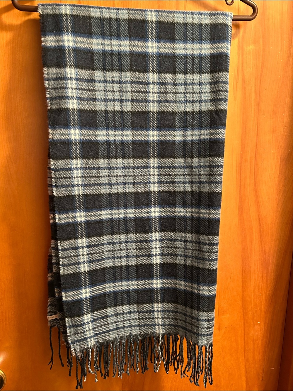 Eddie Bauer Plaid Fringe Scarf - Blue and Gray